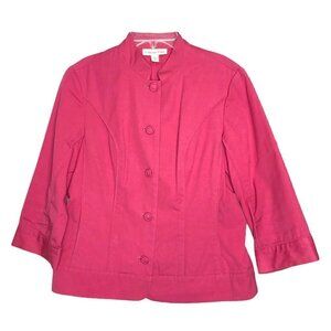 COLDWATER CREEK 100% Cotton Pink Covered Button Blazer w/ Mandarin Collar Size 8